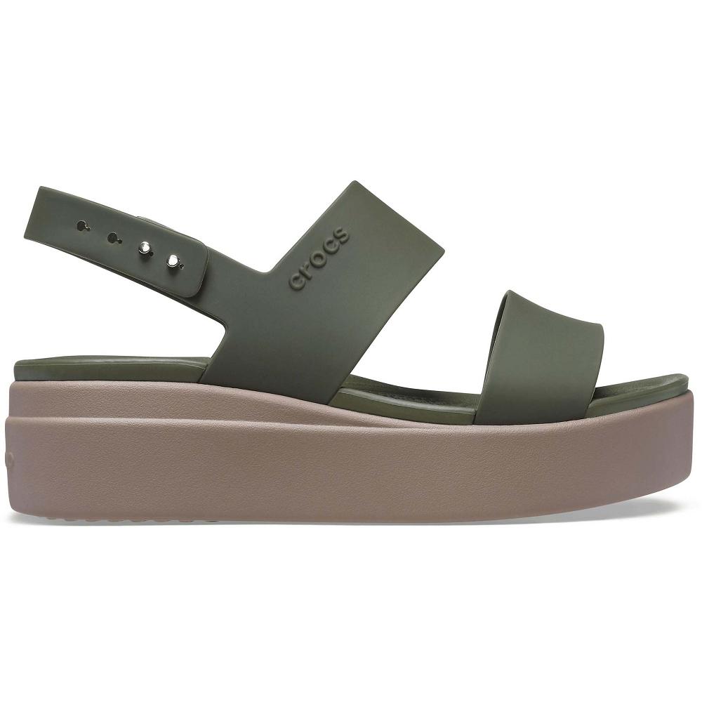 Olive Women's Crocs Brooklyn Low Wedges | NZ 0640HAPK